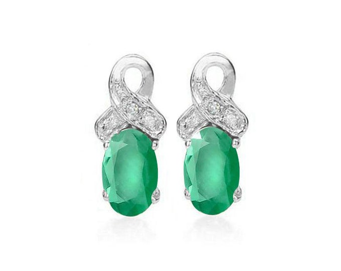 4/5 Ct Genuine Emerald and Diamond Earrings 925 Sterling Silver Emeralds & Diamonds Stud Earring