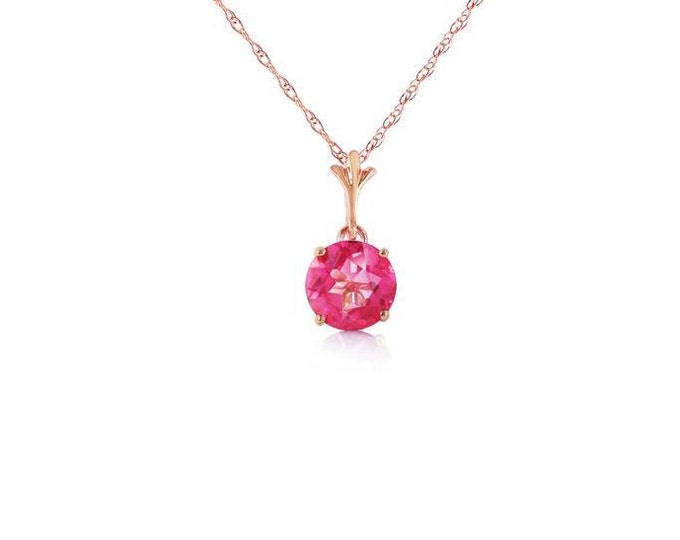 1.15 Ct Pink Topaz Pendant on an 18 Inch 14 KT Solid Rose Gold Rope Chain Necklace Gemstone Jewelry