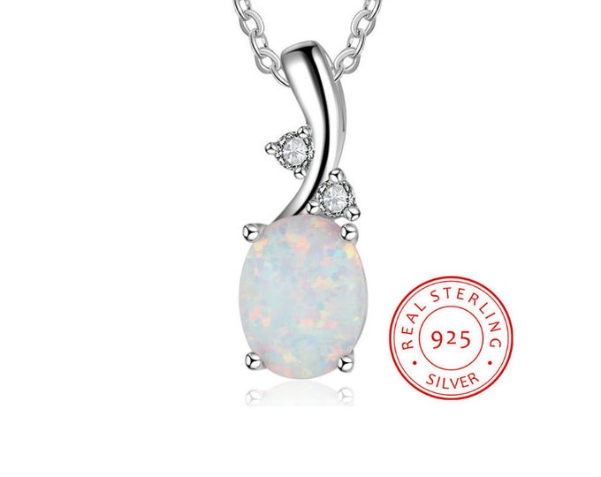 Gorgeous Opal 925 Pendant Sterling Silver Necklace on a 18 Inch Anchor Chain Gemstone Statement Jewelry