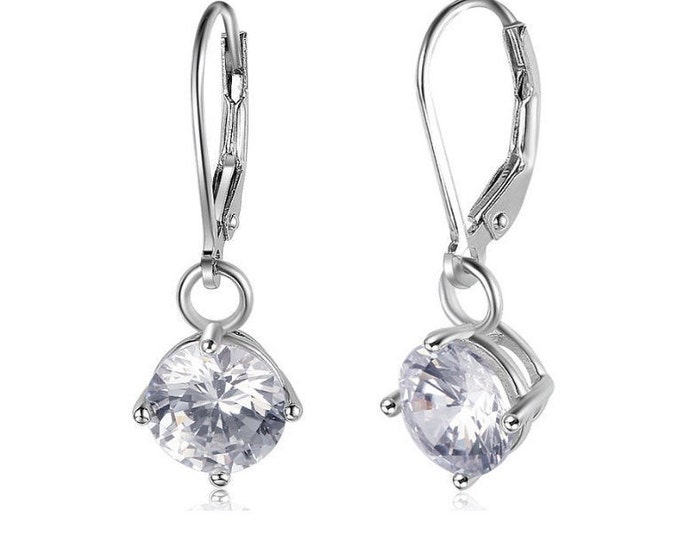 AAAAA Cubic Zirconia CZ Lever Back Earrings 925 Sterling Silver Gemstone Jewelry Dangle Drop