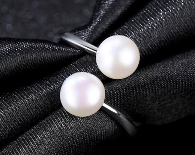 Freshwater Pearl Sterling Silver Bypass Ring 925 Pearl Statement Jewelry Size 7 US