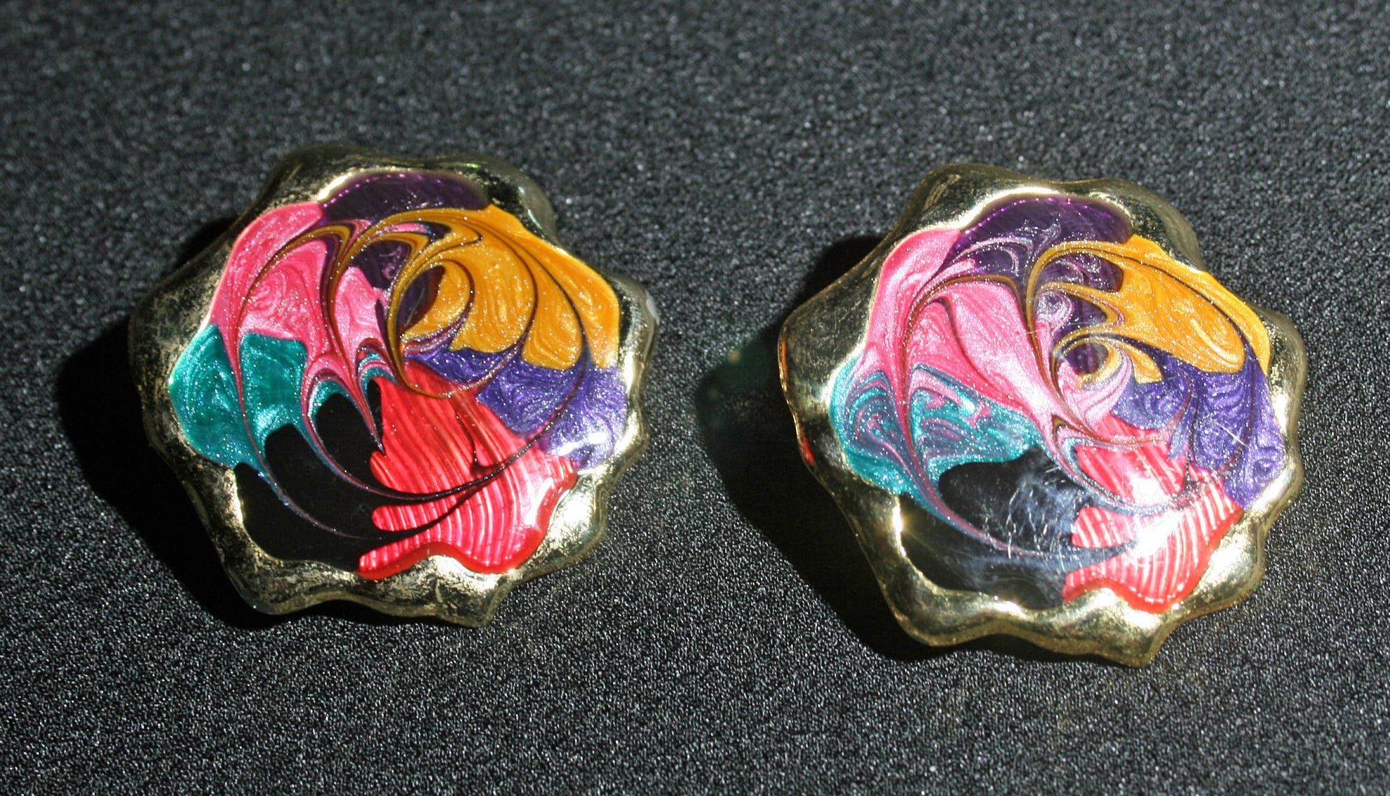 Vintage Multi Color Enamel Earrings Post Back Costume Jewelry Gold Tone