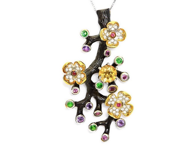 1.48 Ct Citrine & 0.15 Ct Ruby 925 Pendant Sterling Silver 0.66 Ct Created White Sapphire  1.2 Ct Crystals (Necklace Chain not Included)
