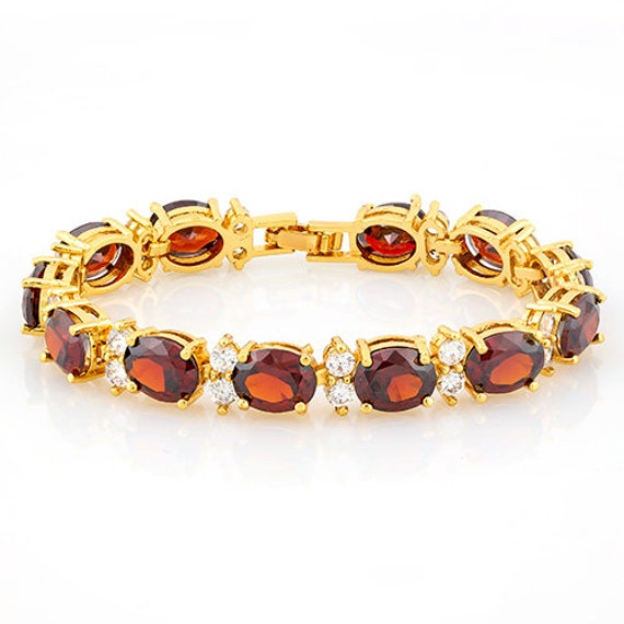 35 Ct Created Ruby & White Topaz Bracelet 18Kt Gol