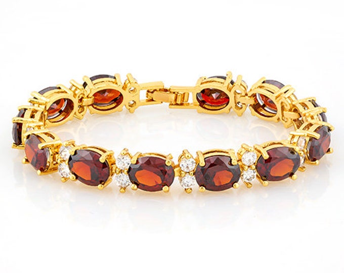 35 Ct Created Ruby & White Topaz Bracelet 18Kt Gold Plated German Silver Gemstone Jewelry Tennis Bracelet
