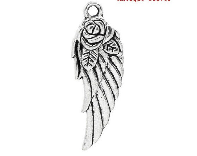 2 Angel Wing Charms Antique Silver 2 Sided Angels Rose Wings Bracelet Charm Necklace Pendant Jewelry Supplies Charms Craft Projects Earrings