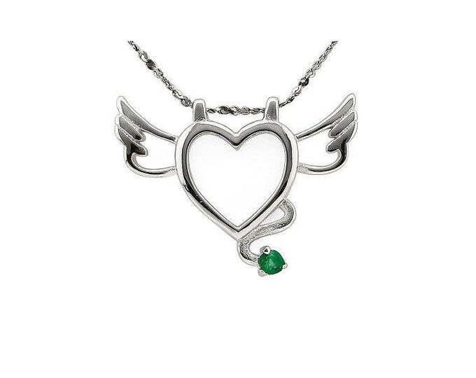 Beautiful Genuine Emerald Winged Heart Necklace Pendant 925 Sterling Silver Jewelry (Chain Not Included)