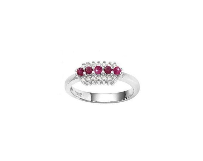 3/4 Carat Ruby & Created White Sapphire Sterling Silver Ring 925 Cocktail Statement Jewelry Size 7