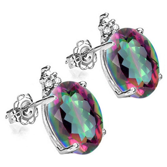 2.20 Ct Mystic Topaz & Diamond Stud Earrings 10K … - image 3