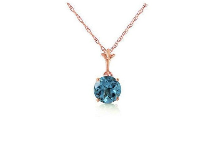 1.15 Ct Blue Topaz Pendant on a 14K Solid Rose Gold 18 inch Rope Chain Necklace Gemstone Estate Jewelry