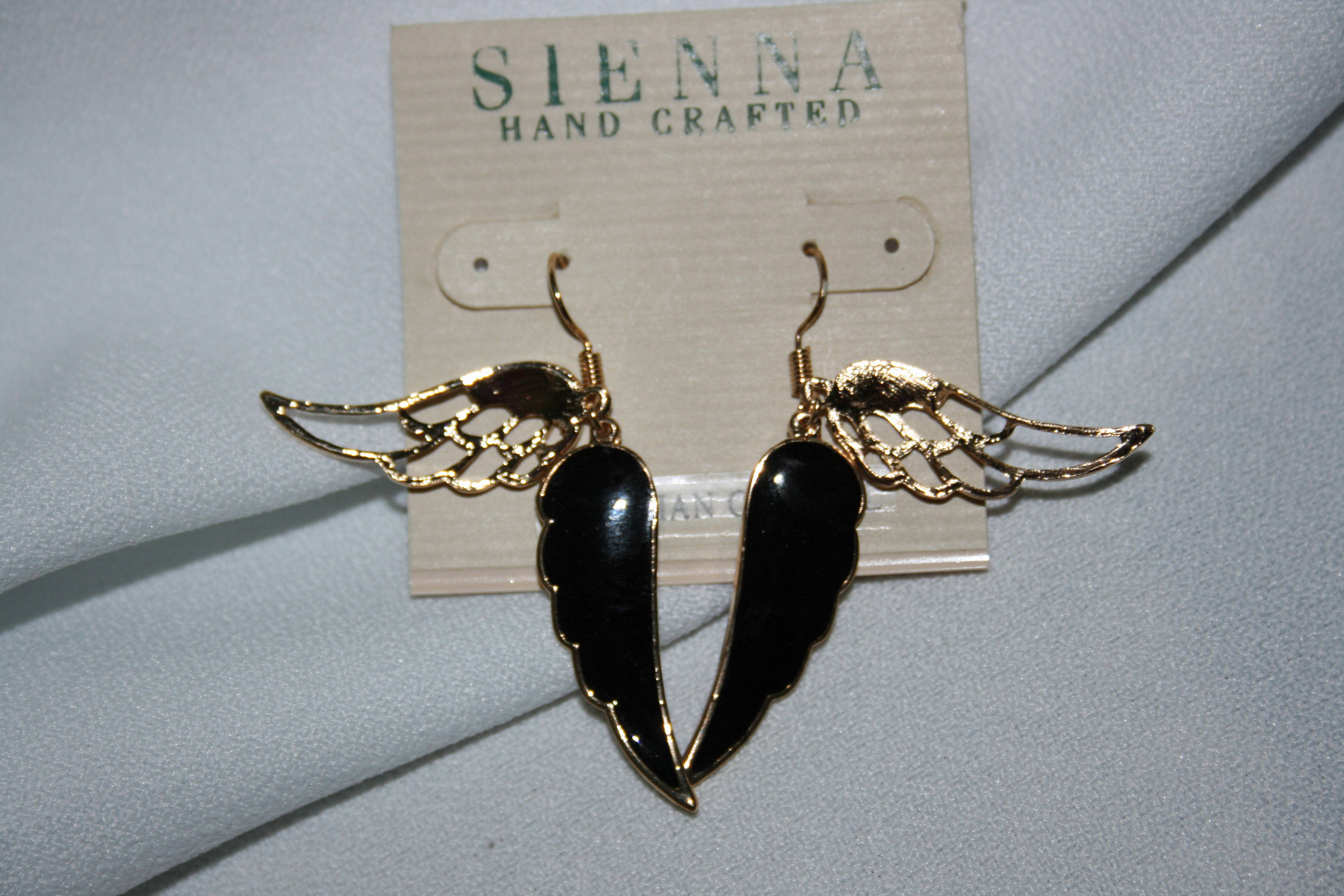 Vintage Sienna Wing Earrings Black Enamel Clear Austrian Crystal 2