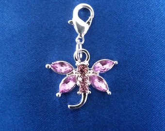 Pink Rhinestone Dragonfly Charm Silver Plated Bracelet Charms Necklace Pendants Jewelry Supplies Craft Projects Earrings Earring