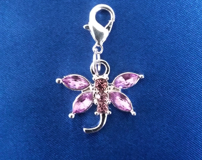 Pink Rhinestone Dragonfly Charm Silver Plated Bracelet Charms Necklace Pendants Jewelry Supplies Craft Projects Earrings Earring