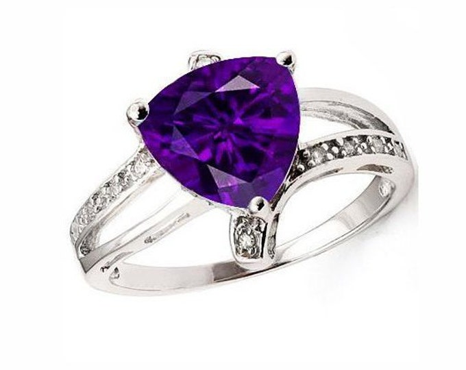 1.4 Ct Trillion Cut Lavender Amethyst & Created Diamond Platinum Over Sterling Silver Ring 925 Gemstone Jewelry Cubic Zircon Size 6