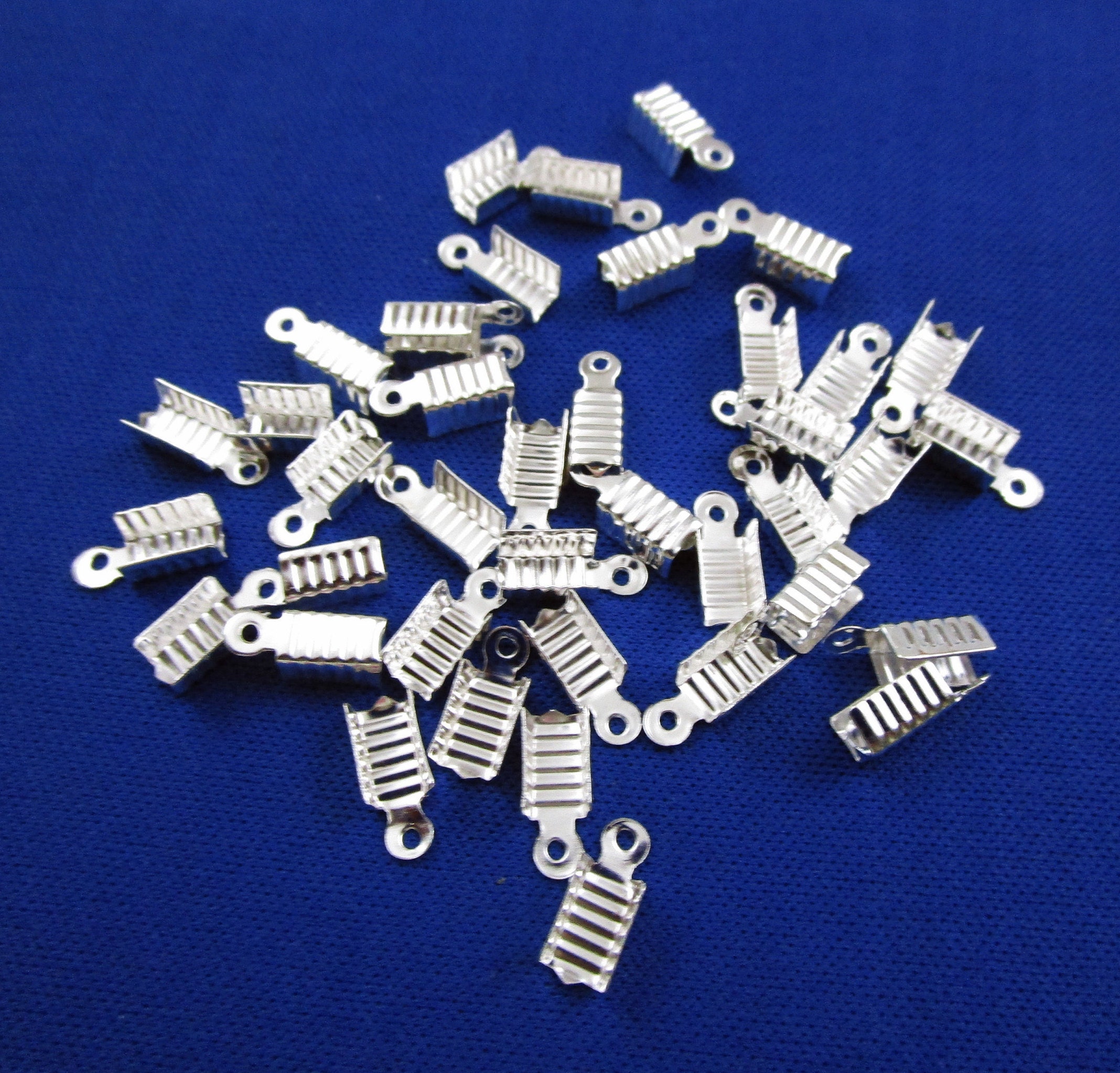 40 Cord End Caps Crimp Silver Plated Jewelry Necklace and Bracelet