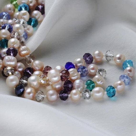 Dazzling Natural 9MM Pearl and Multi Color Crysta… - image 4