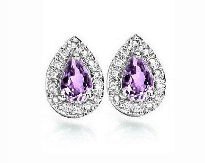 3/4 Carat Amethyst Sterling Silver Earrings 925 Pear Cut Gemstone Statement Jewelry