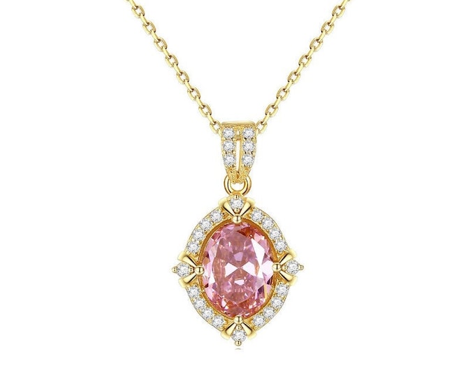 Beautiful 1.41 Created Pink Sapphire & Diamond Sterling Silver Pendant 925 Necklace 18 inch Cable Chain Jewelry