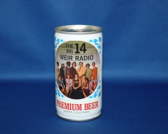 Vintage The Big 14 WEIR RADIO Premium Beer Can Pull Tab Steel Unopened Bar Memorabilia Barware Collectible Breweriana Advertisement Ephemera