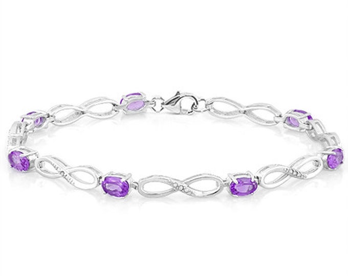 3.30 Ct Amethyst & Diamond Sterling Silver Bracelet 925 Gemstone Statement Jewelry