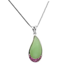 Chalcedony & Genuine Ruby 925 Sterling Silver Pendant on an 18 Inch 0.7 mm 925 Sterling Silver Box Chain Necklace Rubies