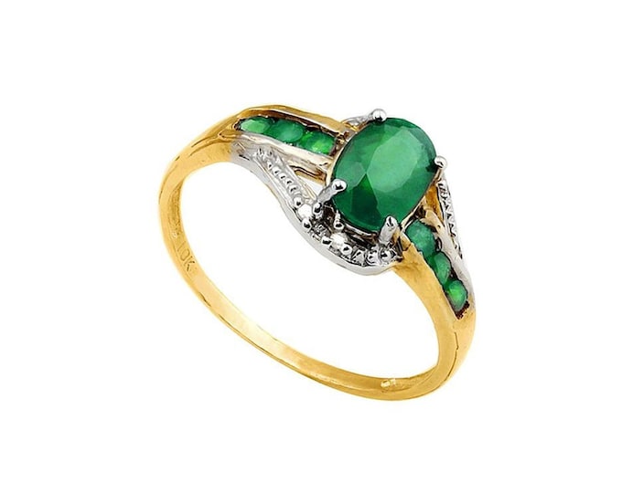 4/5 Ct Emerald & Diamond 10Kt Yellow Gold Ring Statement Cocktail Jewelry Size 7