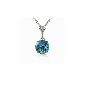 1.15 Ct Blue Topaz Pendant on a 14K Solid White Gold 18 inch Rope Chain Necklace Gemstone Jewelry