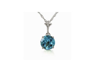 1.15 Ct Blue Topaz Pendant on a 14K Solid White Gold 18 inch Rope Chain Necklace Gemstone Jewelry