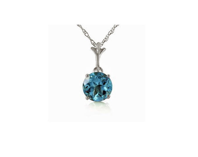 1.15 Ct Blue Topaz Pendant on a 14K Solid White Gold 18 inch Rope Chain Necklace Gemstone Jewelry