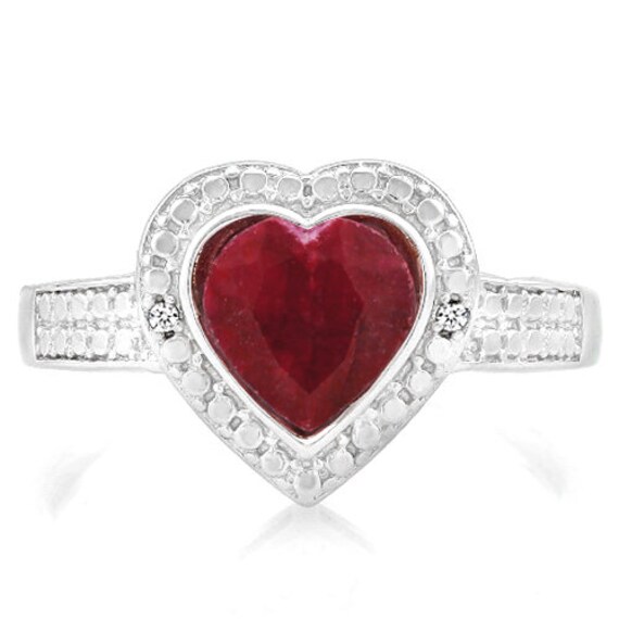 1 1/2 Ct Enhanced Genuine Ruby & Diamond Ring Hea… - image 2