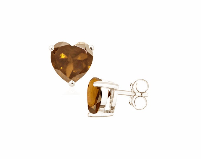 1.6 Ct Smokey Topaz Quartz 10K Solid White Gold Stud Earrings Heart Cut Gemstone Jewelry Gift Women Birthday
