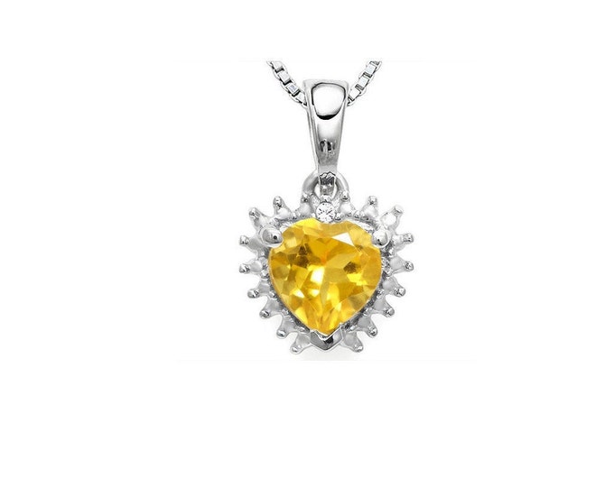 2/3 Ct Citrine & Diamond Heart 925 Pendant Sterling Silver Necklace Pendant (Necklace Chain is not Included)