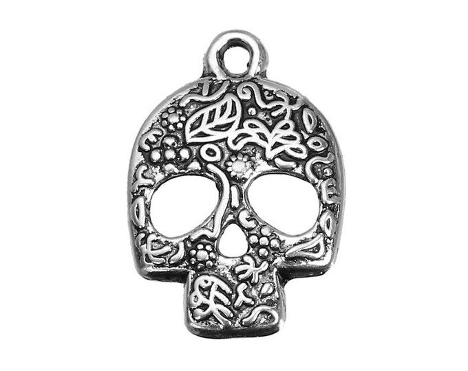 Bulk 10 Skull Charms Day of  the Dead Sugar Skull Bracelet Charm Antique Silver Necklace Pendant Jewelry Supplies Craft Earrings Earring