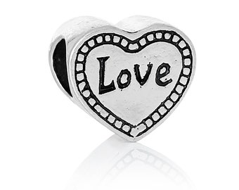 Love Heart Charm Bead European Style Charms Beads Bracelet Antique Silver Large Hole Necklace Jewelry
