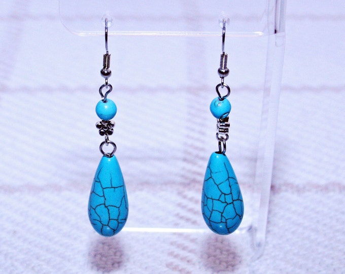 Turquoise Teardrop Dangle Earrings French Hooks Boho Fashion Jewelry