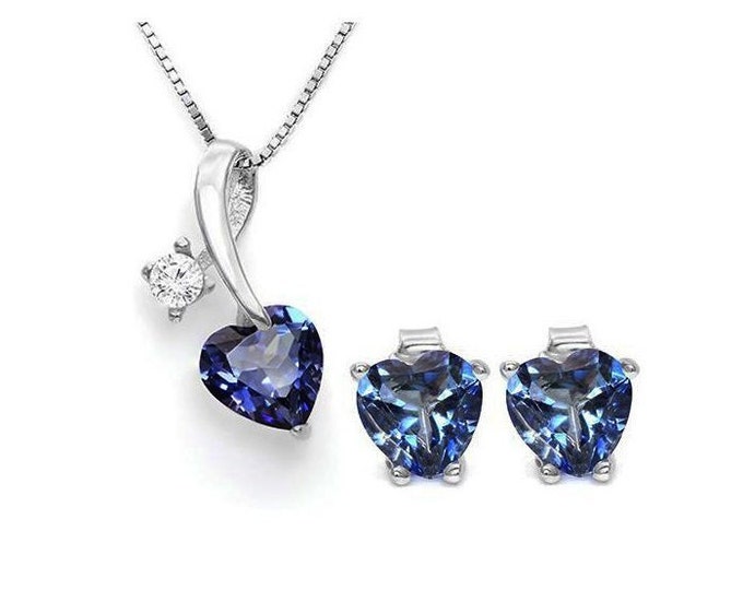 3.1 Ct Mystic Topaz & White Topaz Pendant Necklace and Earring Sterling Silver Set 925 Estate Jewelry Earrings