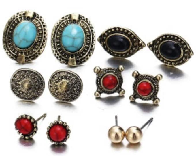 6 Sets of Fashion Earrings in 18K Gold Plated German Silver Boho Style Earrings