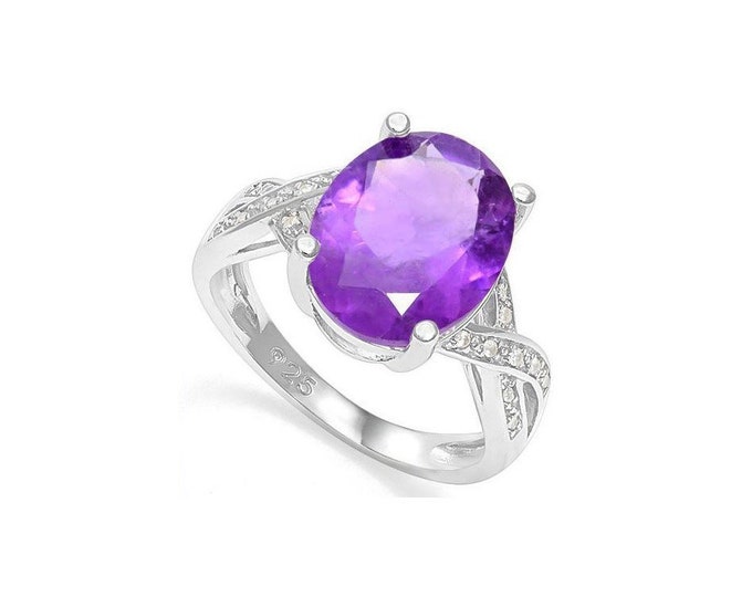 4 1/3 Ct Amethyst & Created White Sapphire Sterling Silver Ring 925 Floral Lavender Statement Cocktail Jewelry