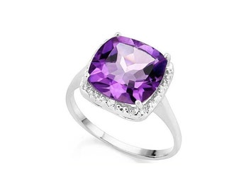 4 1/3 Ct Purple Amethyst & Diamond Sterling Silver Ring 925 Floral Lavender Statement Cocktail Jewelry