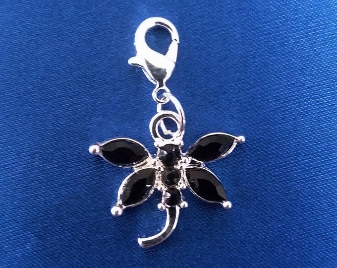 Black Rhinestone Dragonfly Charm Silver Plated Bracelet Charms Necklace Pendants Jewelry Supplies Craft Projects Earrings Earring