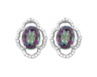3 3/5 Ct Mystic Topaz Gemstone Earrings 925 Sterling Silver Magical Rainbow Mystic Stud Earring - TG-MTG02-925
