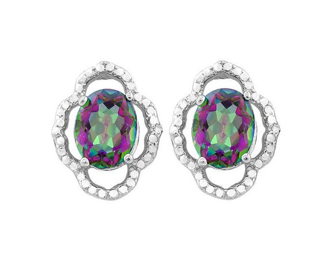 3 3/5 Ct Mystic Topaz 925 Earrings Sterling Silver Magical Rainbow Gemstone Stud Earring