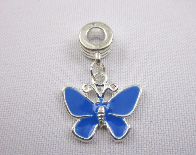 Blue Enamel Butterfly Charm European Style Large Hole Dangle Beads Silver Plated Bracelet Beads Necklace Jewelry Bead Charms Craft Supplies