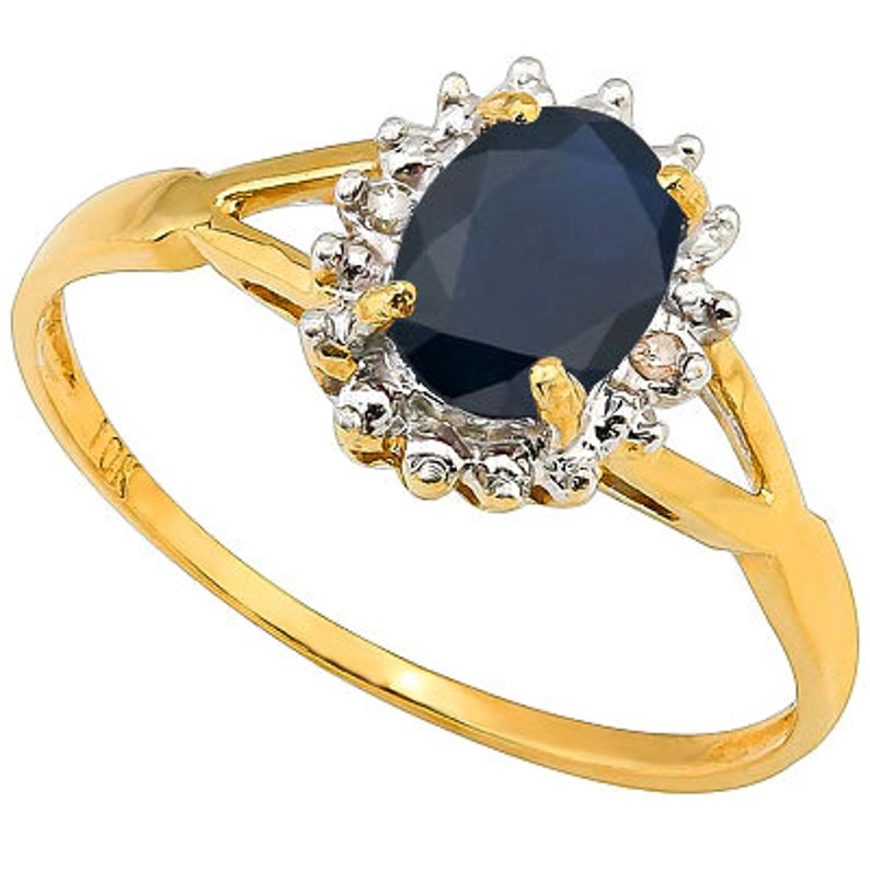 45 Ct Diffusion Sapphire and Diamond 10 Kt Solid Yellow Gold Ring Estate Jewelry Statement Cocktail Engagement Band Ring Size 7