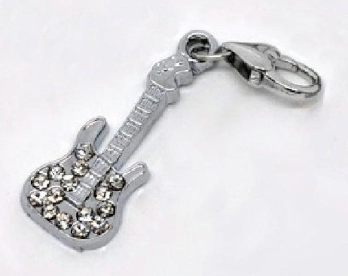 Guitar Rhinestone Charm Silver Tone Bracelet Charms Necklace Pendant Jewelry Supplies Craft Projects Earrings