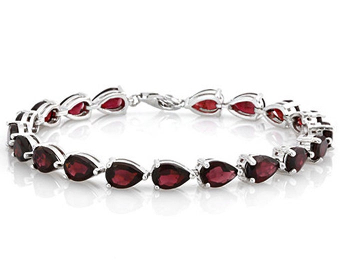 15.74 Ct Garnet Sterling Silver Bracelet 925 Gemstone Statement Jewelry Pear Cut Tennis Bracelet