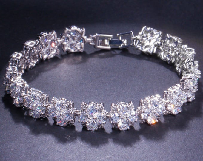 Sparkling White Sapphire Bracelet 18K Yellow Gold-Plated German Silver Gemstone Statement Jewelry