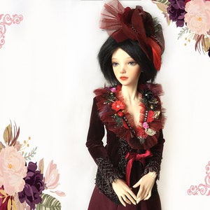 Baroque BJD Outfit: Floral Jacket, Long Dress, Headpiece