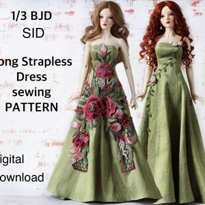 SID ROBE SEWING Pattern BjD Long Femme robe DiY Outfit Vêtements Poupée Vêtements
