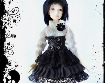 1/4 BJD MSD CLOTHING, Black and White Steampunk Dress, Victorian Outfit, MiniFee Doll dress, Souldoll Kid Outfit, doll Clothing, Iplehouse